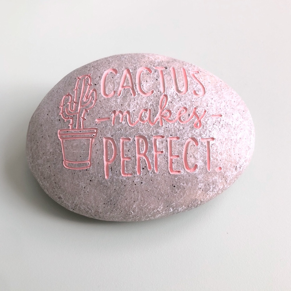 SOLD Adorable Cactus Decorative Rock Pink & Grey Garden Decor